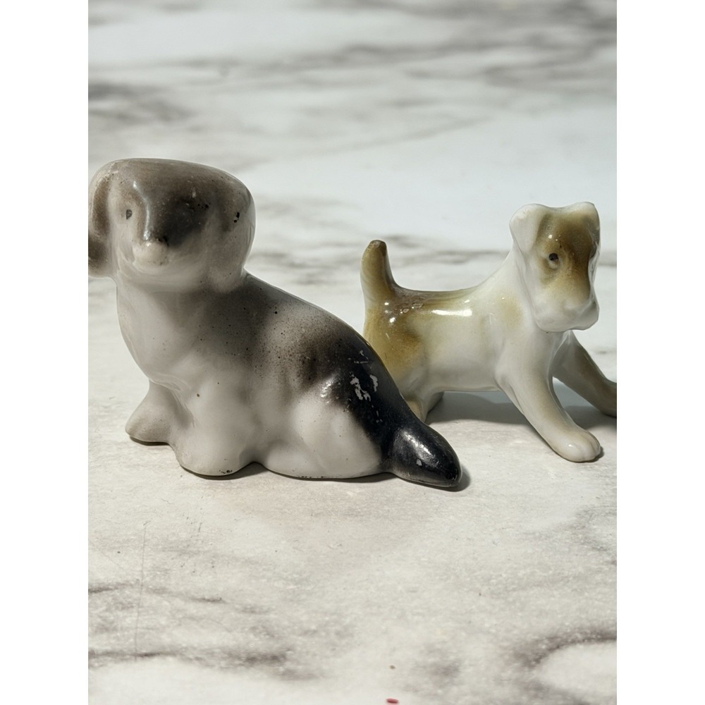 2 ~ Mini Porcelain Dogs 1.5" long and 1" long Super Cute (P2949)